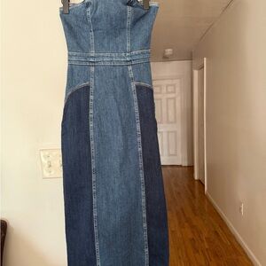 Zara Women's Blue Denim Strapless Overall